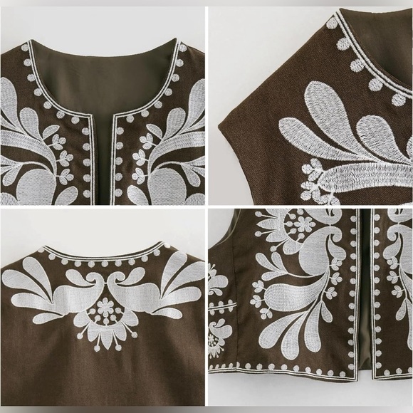 New Embroidered Vest Boho Open Front cropped Vest top Sleeveless Floral Cardigan - Picture 6 of 10